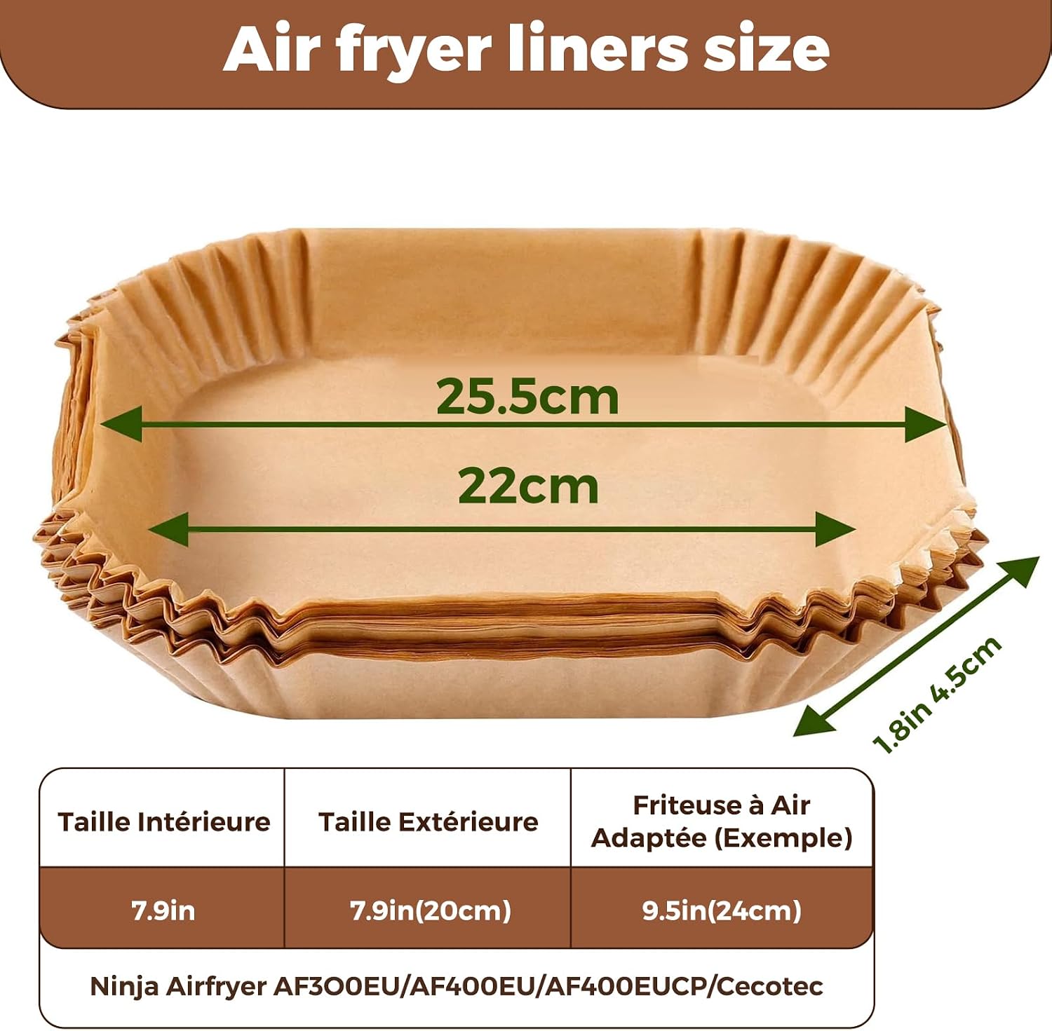 Air Fryer Baking Paper, 150 Pieces Food-Grade 22 x 14 cm Rectangular, Disposable Non-Stick Oil-Free Parchment Paper, for Ninja Air Fryer Foodi Dual Zone Double Stack and Other Double Airfryer