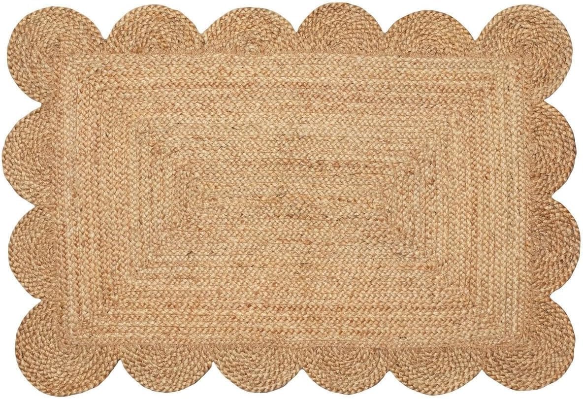 SHIVERO HOMES Weaving Cottage Scalloped Natural Jute Area Rug | Beige, 2X3 FT Handwoven Jute Doormat | Eco-Friendly, Durable, and Stylish | Perfect