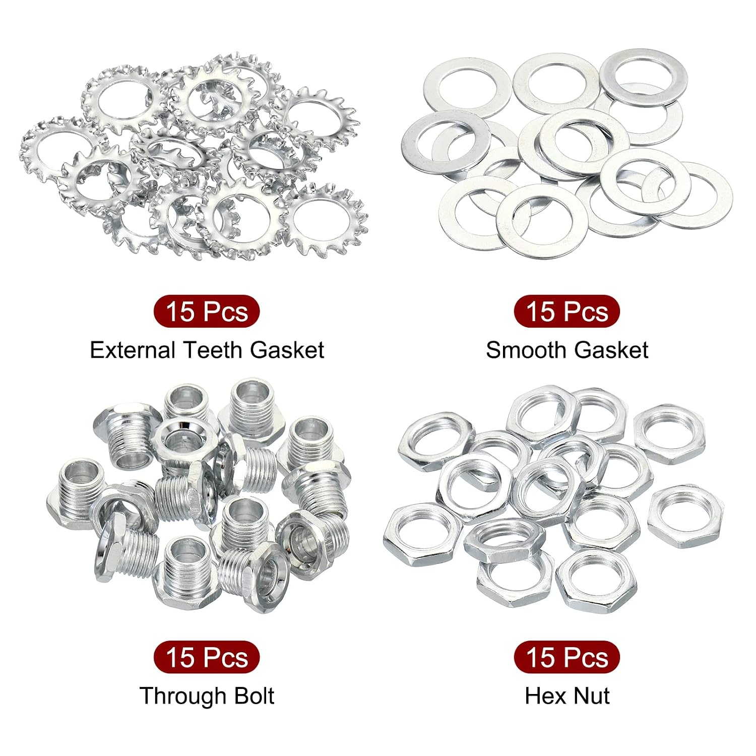 PATIKIL M10 Thread 11mm Tall Hex Hollow Screw Bolts, 4 in 1 / 60Pieces Through Hole Bolt Chandelier Fasteners with Hex Nut and Gasket