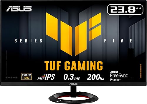 ASUS TUF Gaming VG249Q5R 24 Inch Full HD Monitor 200 Hz, 0.3ms GtG, FreeSync Premium, Adaptive Sync, ELMB, GameFast Input, HDR10, Fast-IPS Panel, 169, 1920x1080, DisplayPort, HDMI, Speaker