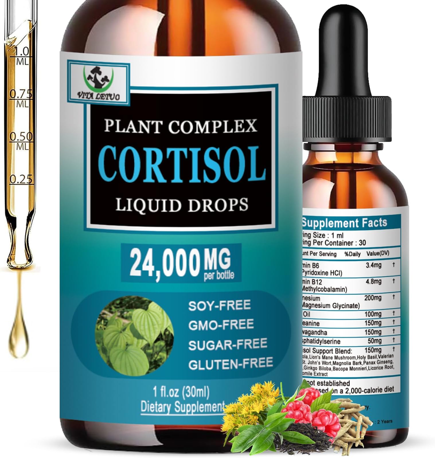 Cortisol Supplement for Women - 19-in-1 Liquid Cortisol Supplement w/Ashwagandha Magnesium L-theanine Phosphatidylserine Herbs - High Absorption Hormone Balanced for Women Drops - Sleep Focus, Non-GMO