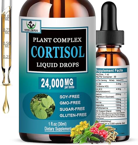 Suplemento de cortisol para mujeres Suplemento de cortisol líquido 19 en 1 con Ashwagandha Magnesio L-teanina fosfatidilserina hierbas Hormona de