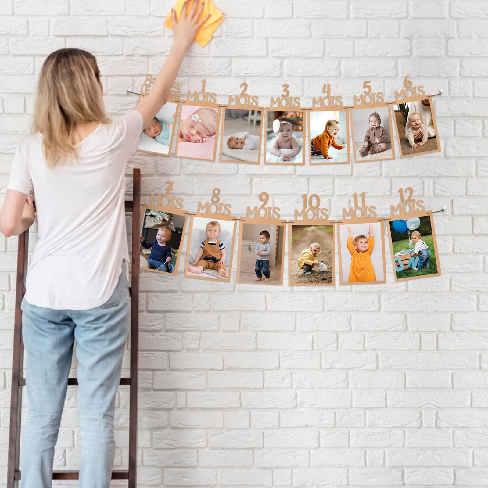 Banderole Photo Anniversaire 1 An, 0-12 Months Garland First Birthday Decoration For Boy Gir,Guirlande Joyeux Anniversaire Fille, Décoration Bébé Fête 1 An, Banderole Joyeux Anniversaire