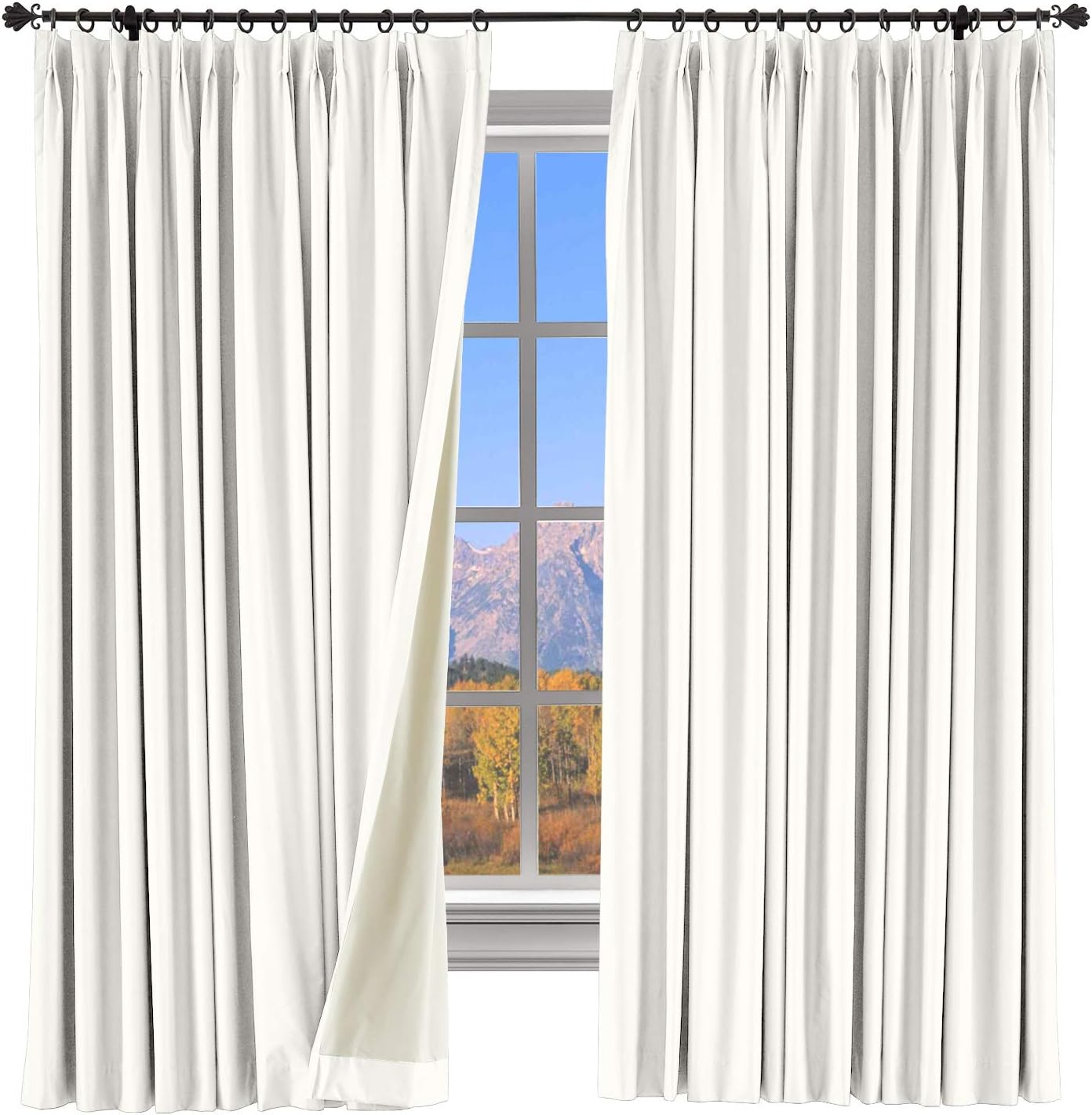 ChadMade Extra Wide Curtain Panel 100% Blackout Drape Pinch Pleated White Drapery with Foam Coated Liner Thermal Insulated Curtain Luxury Full Shading Panel for Day Sleeper Bedroom (1 Panel)