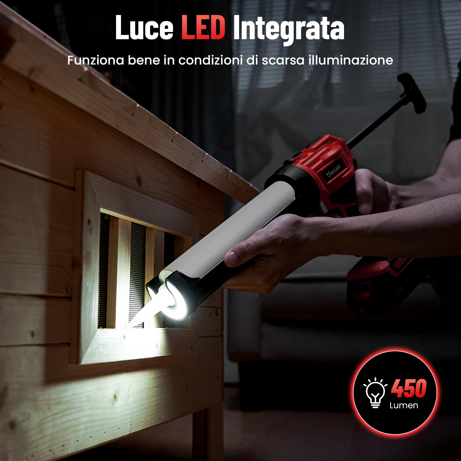 Pistola Silicone a Batteria Compatibile Con Batteria Makita Da 18 V, Pistola Silicone Professionale con 2 Batteria, Luce Led e 4 Velocità, Per Cartucce Da 300 Ml, Per Sigillatura, Spatola