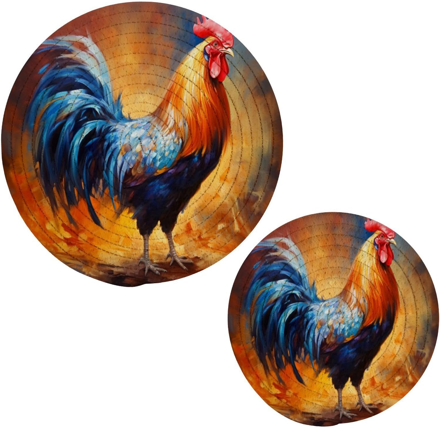 YETTASBIN Rooster Round Trivets Pot Holders 2 Pcs, Heat Resistant Cotton Thread