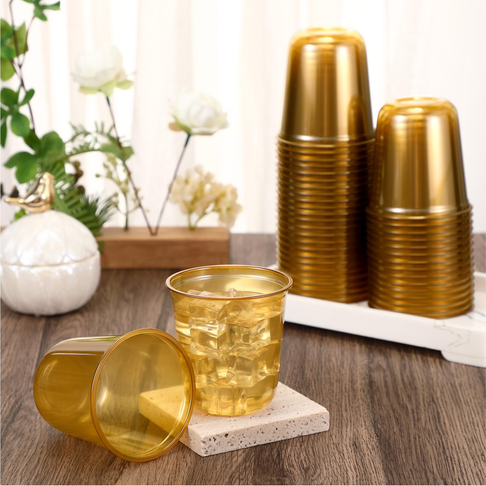 Gold Plastic Cups - 50 Pack Disposable Wine Glasses -4