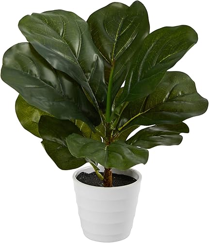 Nearly Natural Planta artificial de hoja de violín de 11 pulgadas en maceta blanca (tacto real)