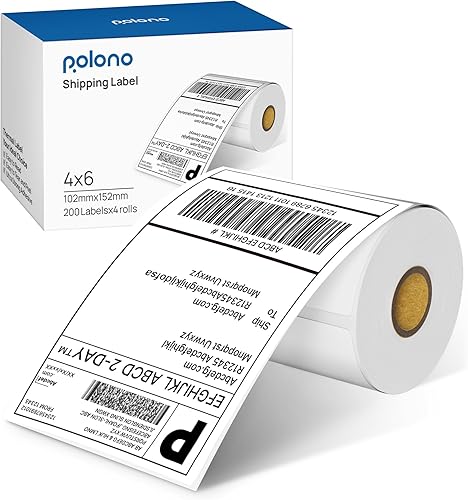 POLONO Etiquetas de envío térmico directo genuinas de 4 x 6 pulgadas, etiquetas de envío perforadas compatibles con impresora de etiquetas POLONO