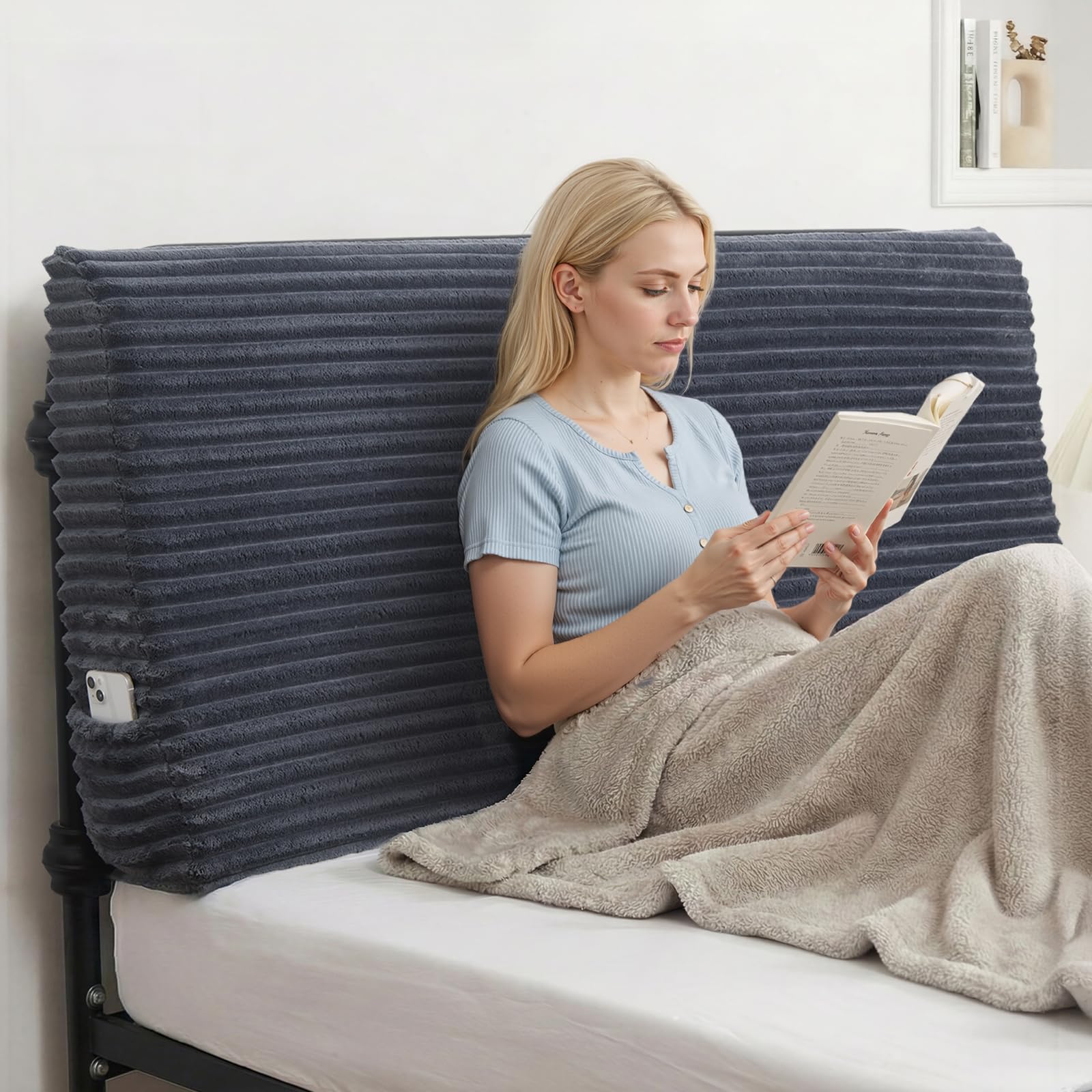ENITYA Headboard Pillow Queen 60x24x8 Large Bed Wedge Backrest Cushion with Ergonomic Soft Foam Support and Removable Cover