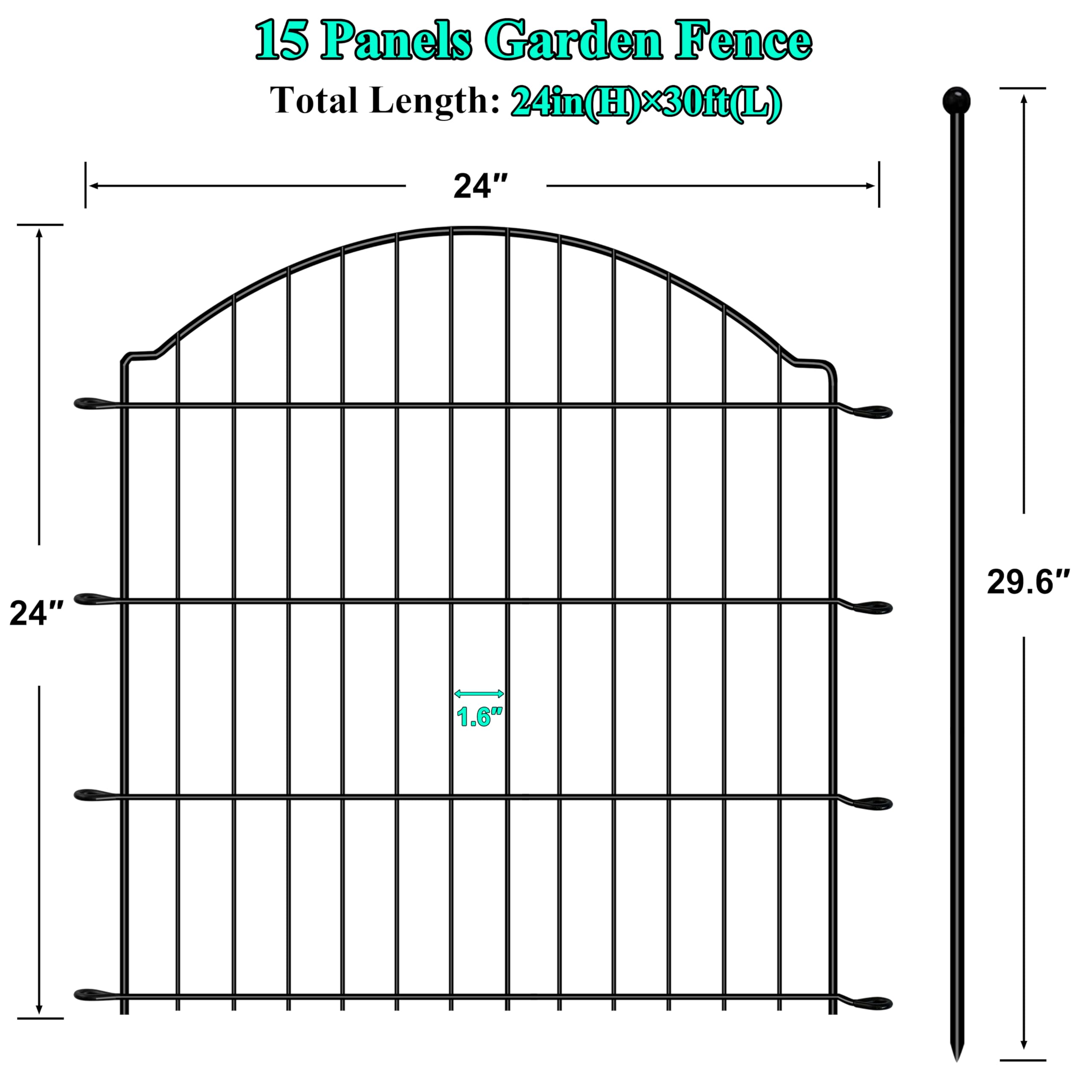 Dekorative Gartenzäune, 61 cm x 9 m, 15 Stück, für den Außenbereich, Tierbarriere, Hunde-Bordüre, Metalldrahtzaunpaneele für Gartendekoration, Blumenbeeteinfassungen, für keine Grabung, Terrasse, Hof