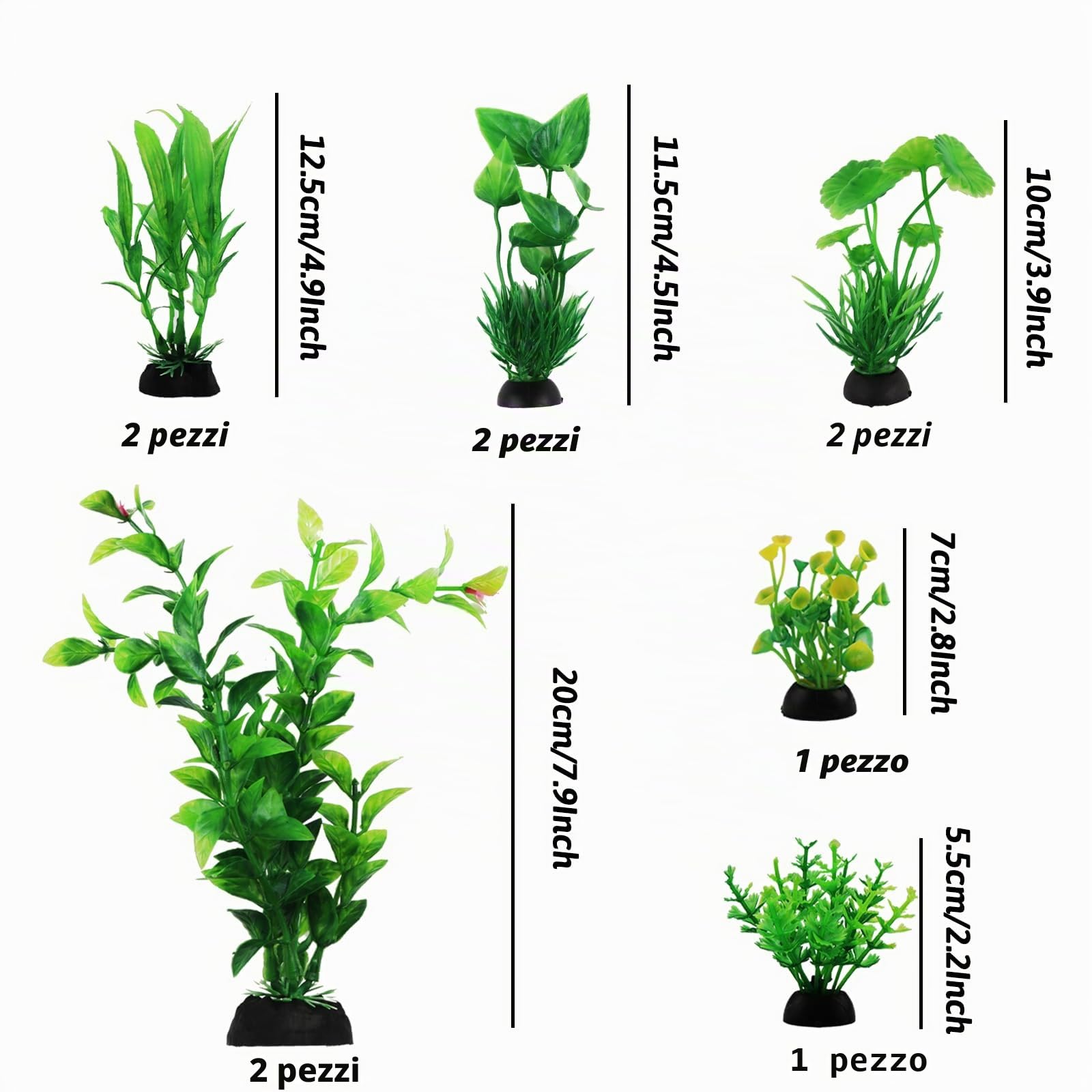QUOZUO Decorazioni per Acquario, 10 verdi Piante Artificiali Acquario Ornamenti kit, Pianta decorazione in plastica, Accessori per Acquario