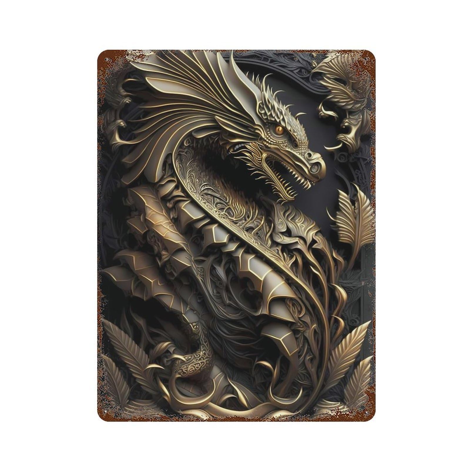 Imperial Dragon Lord 15.7"x11.8" Distressed Metal Wall Sign, Shabby Chic Decor for Shed, Workshop And Garage Wall Decor