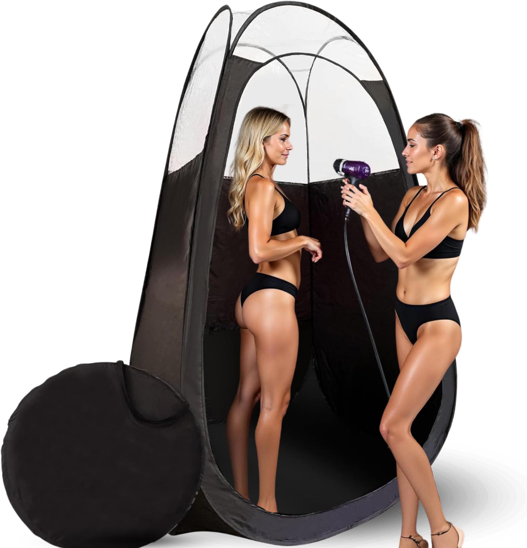 Large Deluxe Spray Tan Tent – Pop Up Tent Portable Tanning Booth with Carry Case – Clear Window for Perfect Spray Tanning – Extraction Fan Opening – Easy Clean Spray Tan for Home & Salon