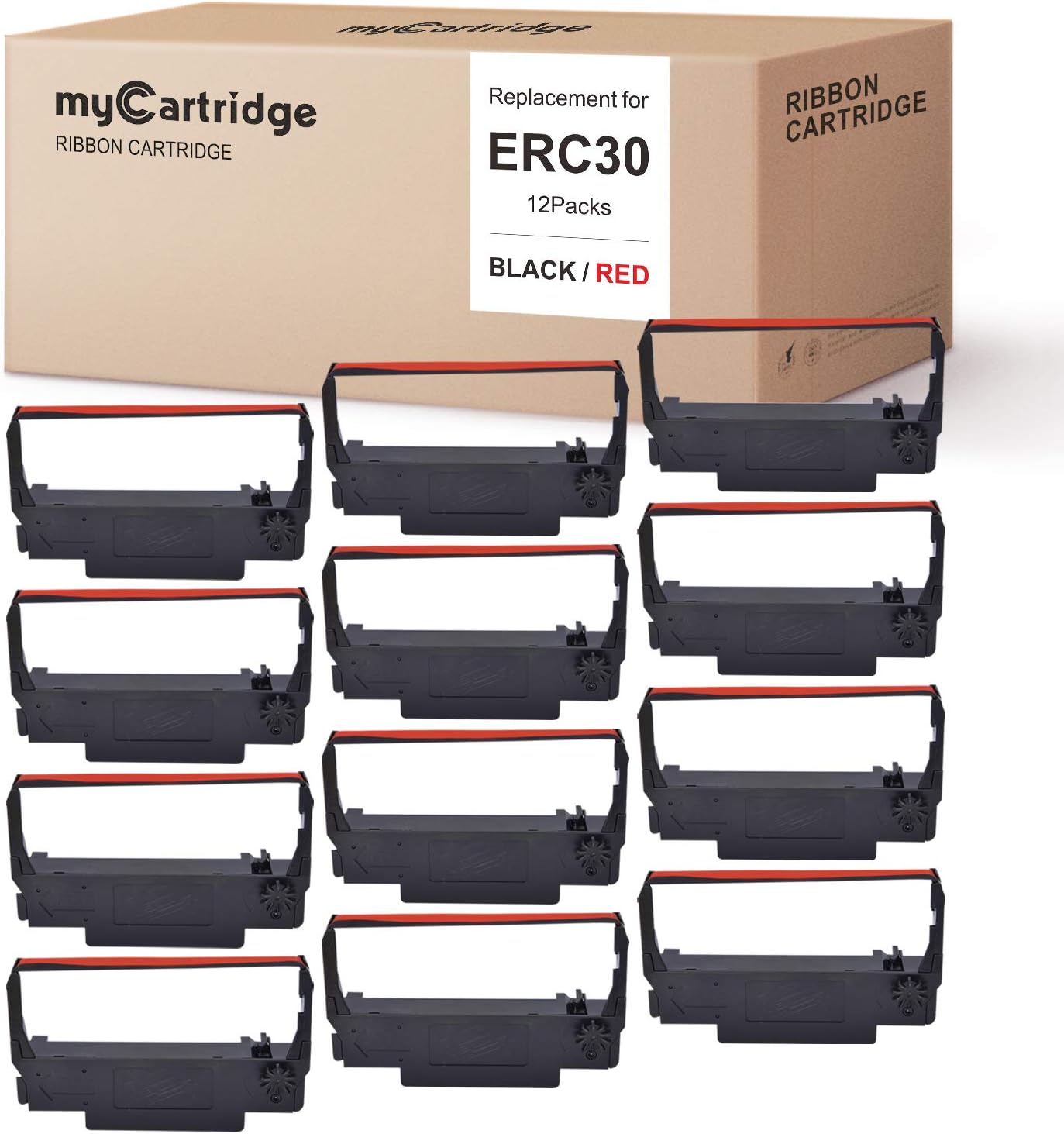 myCartridge ERC30 ERC-30 ERC 30 34 38 B/R Compatible with Ribbon Cartridge for use in ERC38 NK506 (Black Red, 12-Pack)
