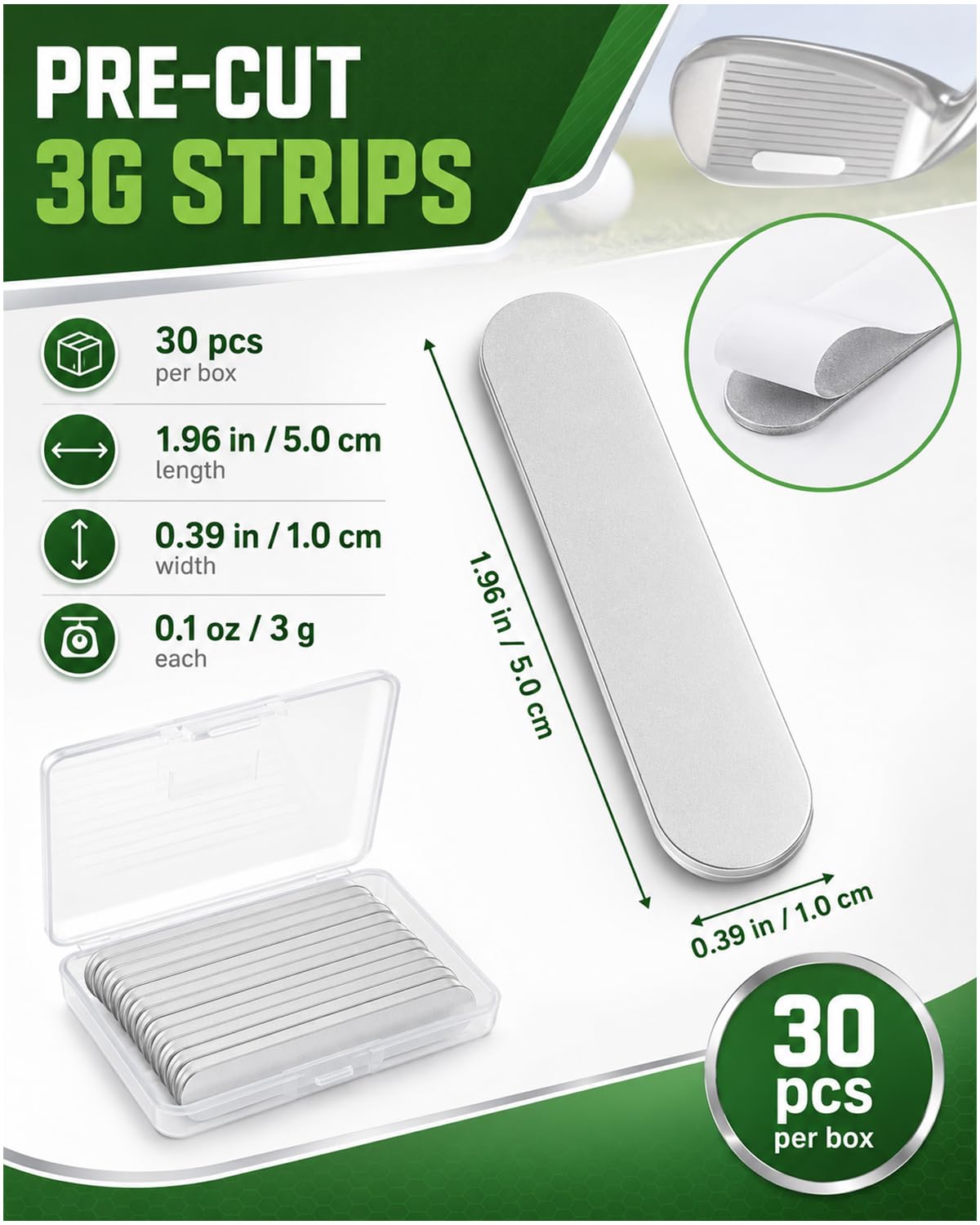 Nastro di Piombo da Golf, 30 Pezzi Strisce Argentee Autoadesive, Adesivo Standard per Peso Equilibrato, Accessori Golf Ottimali per Putter e Tennis