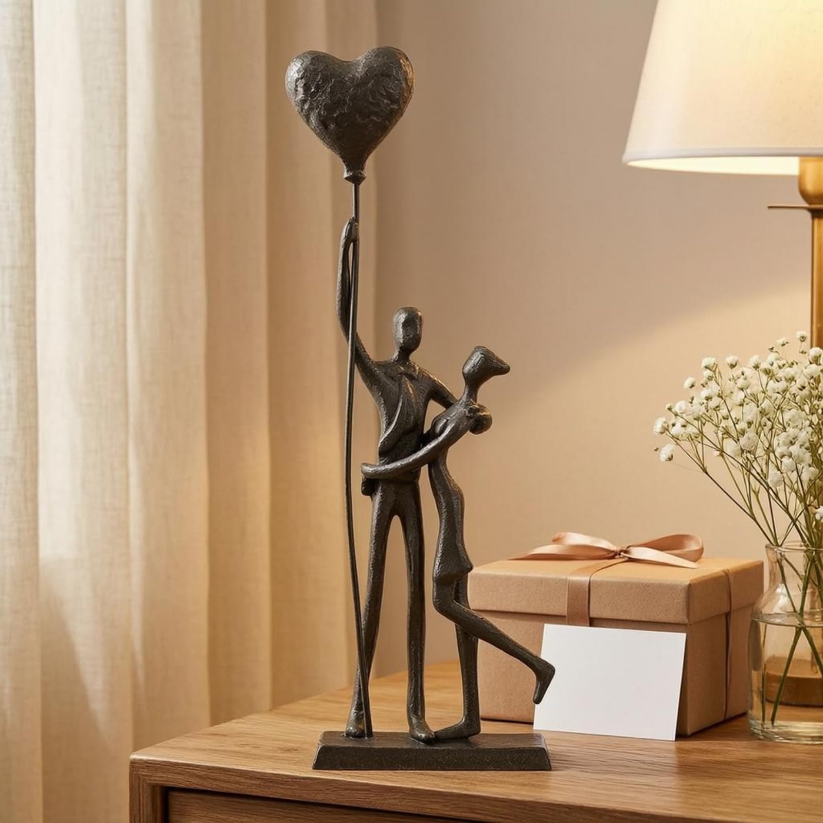 Colcolo Paarfigur Skulptur Metall Figur Deko Statue Ornament aus Eisen mit Freistehender Basis Und Kompaktem Format für Romantische Akzente Heimdekoration, Paar Auf Fahrrad