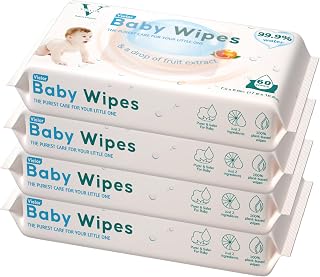 Baby Wipes, 3+1 Free Pack, 240 Total Wipes, 99.9% Pure Aqua Water, Fragrance Free, Safe for Newborn & Sensitive Skin