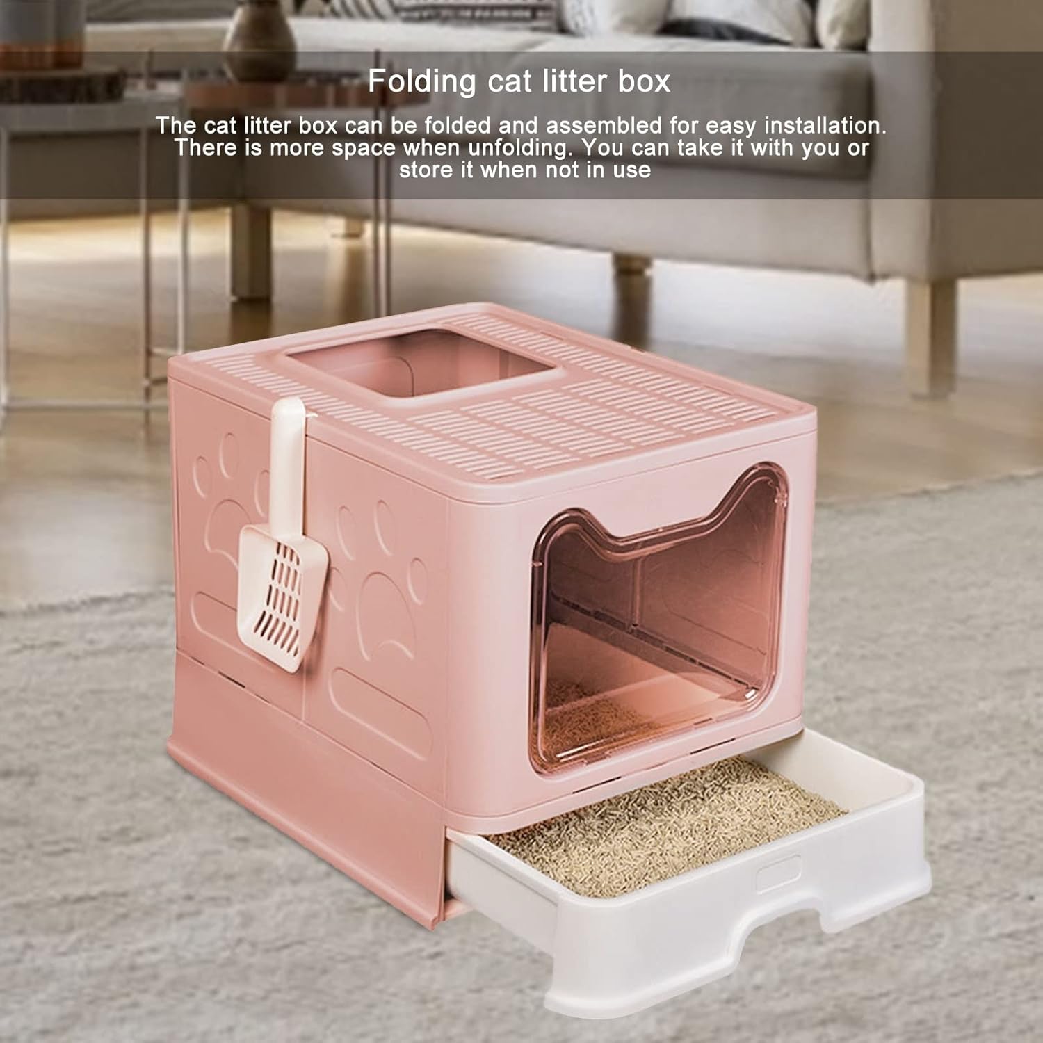 Pet Toilets Fold Bedpan Cat Litter Box Fully Enclosed Deodorant Pet Toilet with Shovel High Capacity Cat Litter Tray Pet Litter Box(Color:Gris)