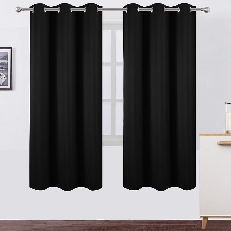 Cortinas opacas térmicas negras, 42 x 72 pulgadas, juego de 2 paneles, cortinas para oscurecer la habitación para dormitorio