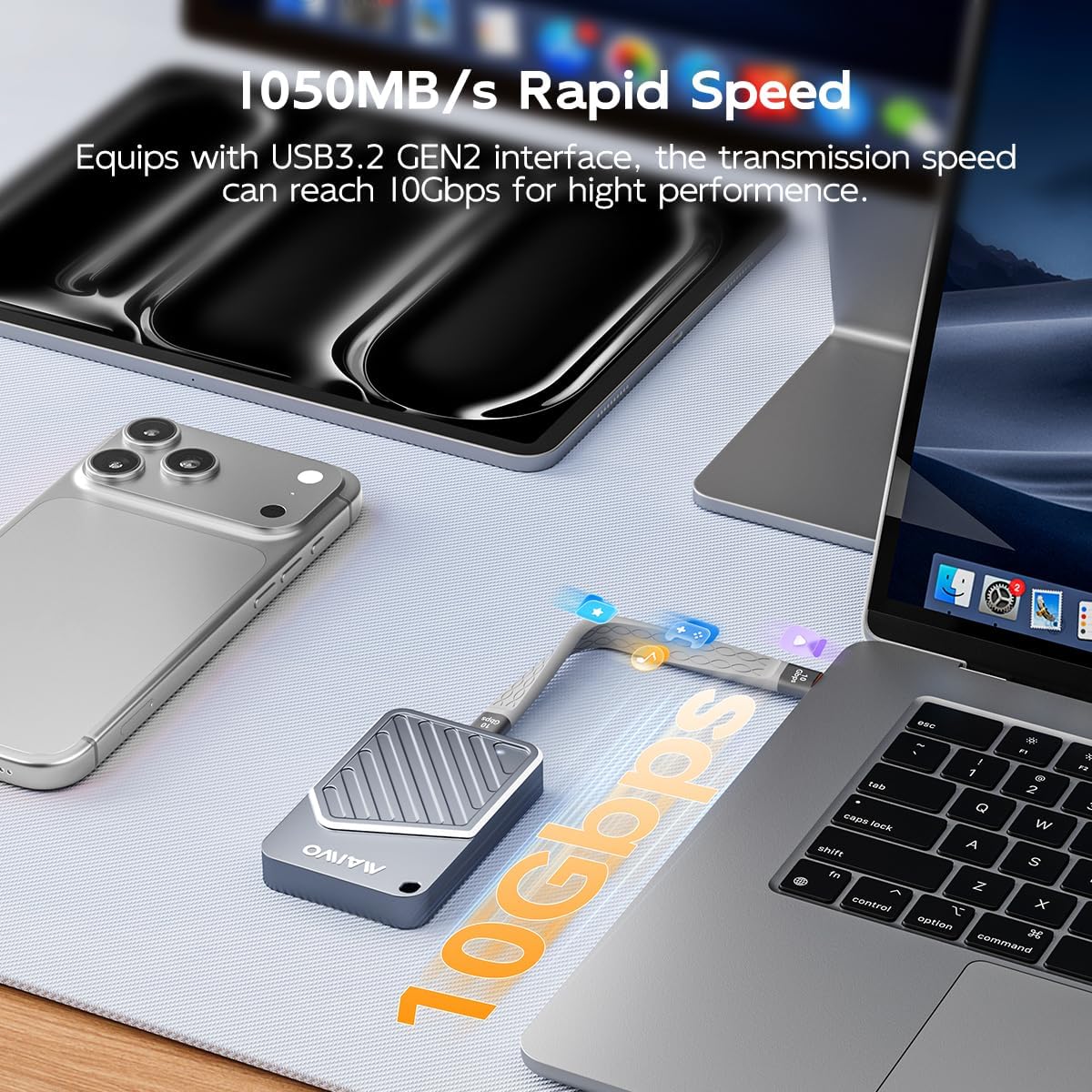 MAIWO Magnetic NVMe Enclosure for 2230/2242 SSDs, USB-C 10Gbps NVMe Reader Compatible with iPhone 15/16/17 Pro/Max 4K ProRes,Windows,macOS,Linux,Android