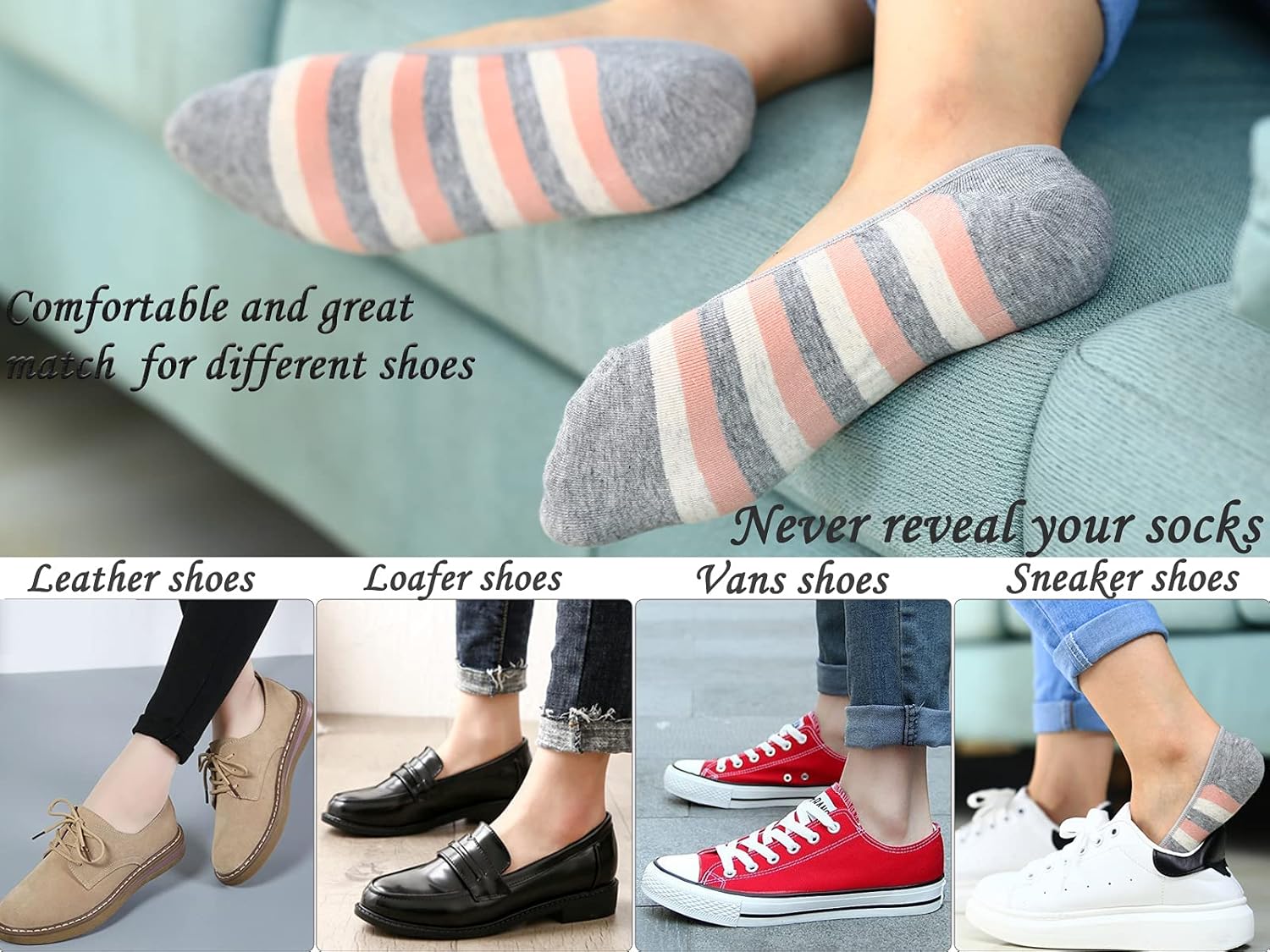 RYI 5-Pack No Show Socks for Women Size 6-9 Ankle Invisible Non-slip Athletic Socks - Image 5