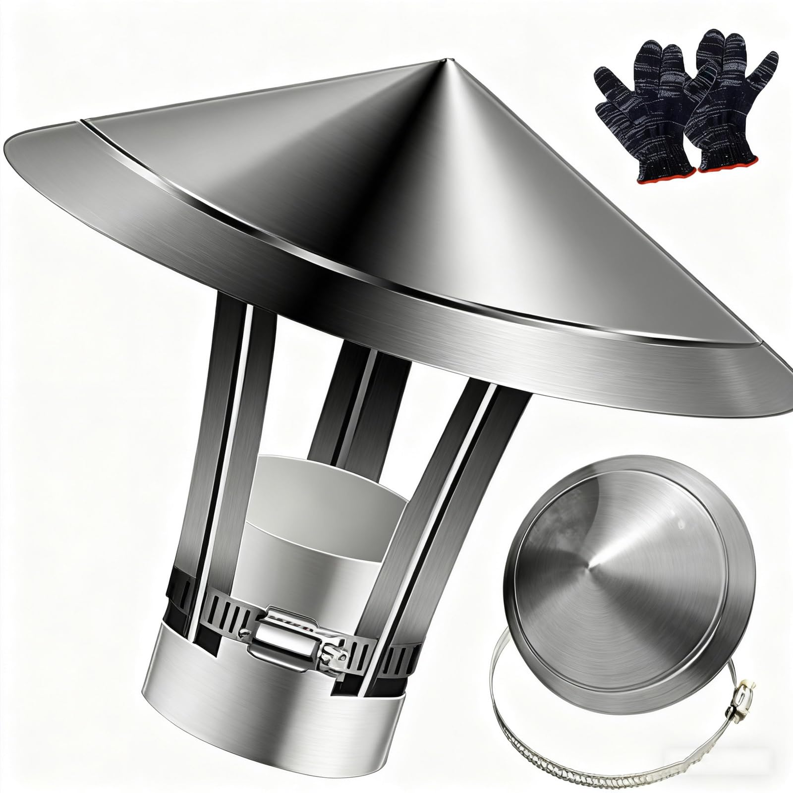 Chapeau de cheminee anti-pluie extracteur de toit conique en inox reglable pour conduit 6 8 pouces