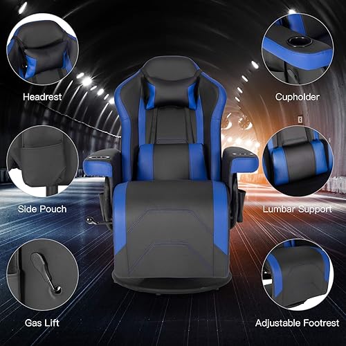 Miniatura 4 de Modern-Depo Silla reclinable para videojuegos, silla reclinable ergonómica de respaldo alto con portavasos, reposacabezas, soporte lumbar, respaldo
