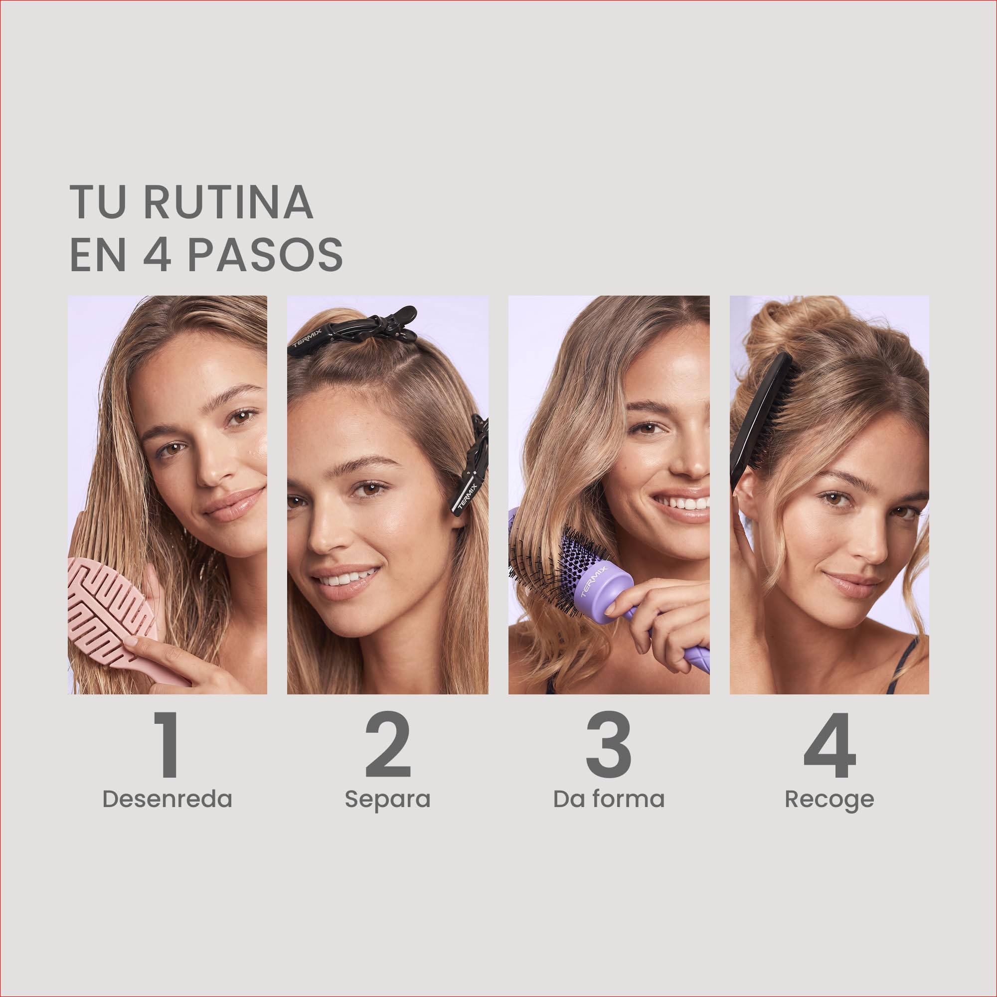 TERMIX - Perfect Look Kit Pride | Set de Peinado con Cepillo Redondo Ø43, Cepillo Desenredante, Cepillo de Recogidos, 6 Pinzas y Neceser | Forma, Movimiento, Brillo y Rutina Completa
