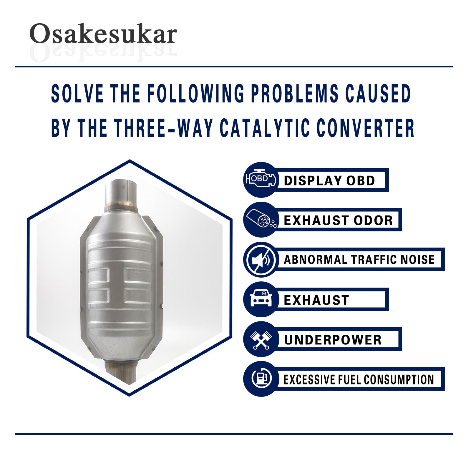 Osakesukar 2" Universal Catalytic Converter 2" Inch Inlet/Outlet High