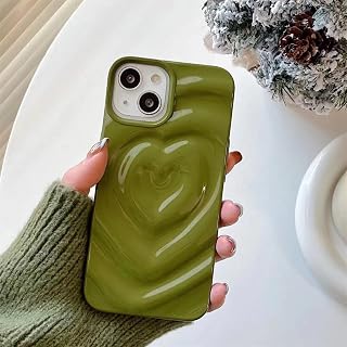 Tybiky Funda para teléfono móvil compatible con iPhone 12, sencillez de un solo color, tridimensional, con textura de corazón, funda protectora suave y duradera de TPU a prueba de caídas, verde oliva