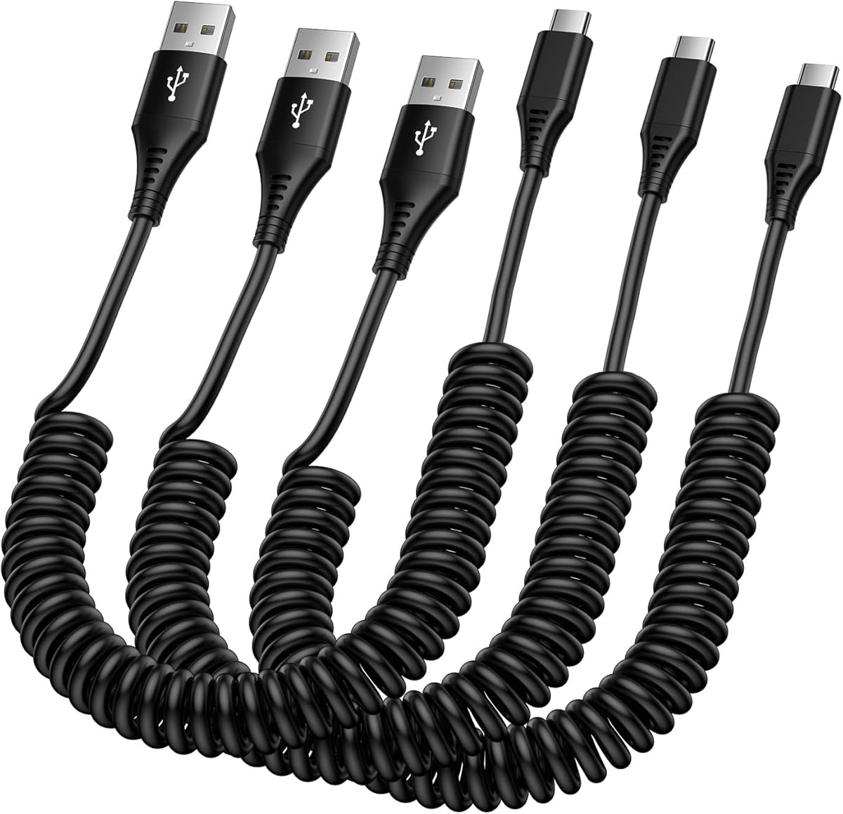 USB A to USB C Cable Fast Charging 6FT/3Pack for iPhone 17/Air/17 Pro/17 Pro Max/16e/16 Pro/16 Pro Max/16 Plus/16, Retractable Car Charger Cord Coiled Type C for Samsung Galaxy S25 Ultra A17,Pixel 10