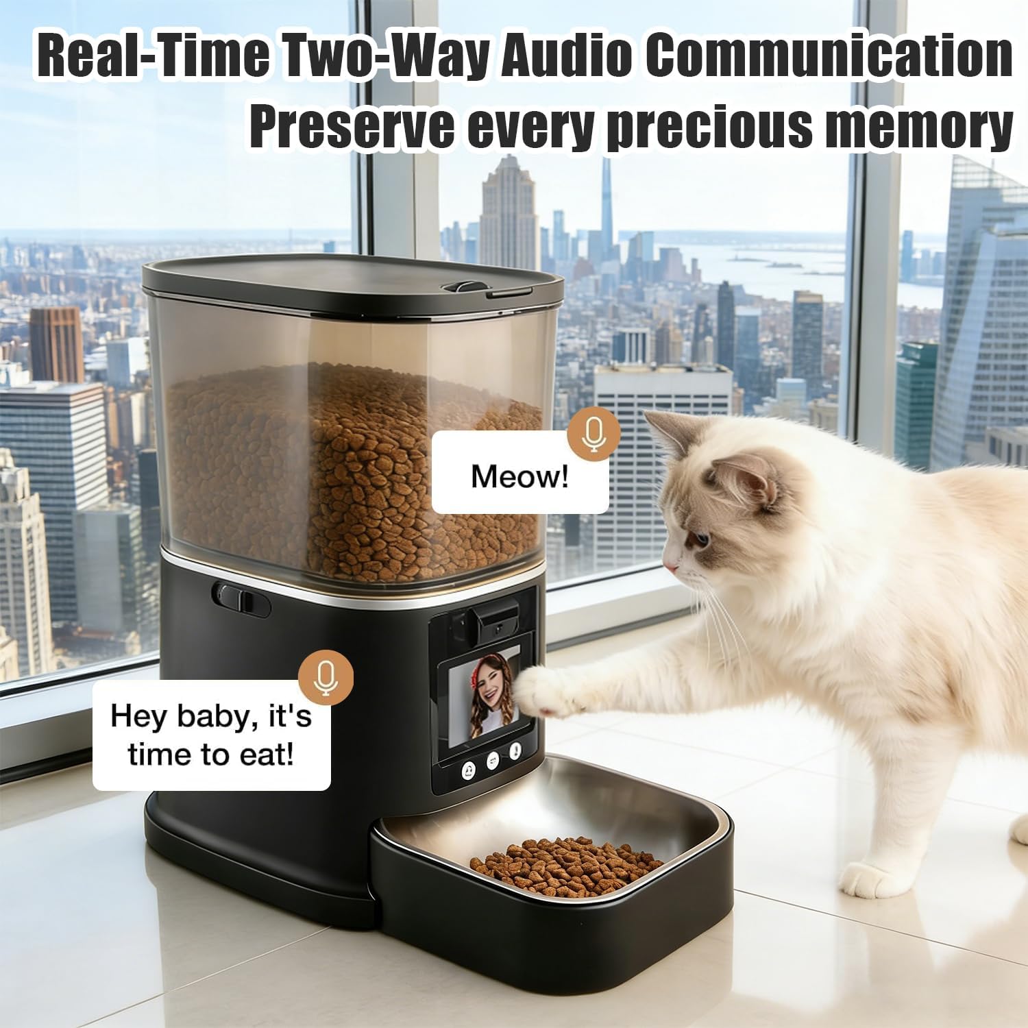 Automatic Cat Feeder with Camera, 5G WiFi Cat Dry Food Dispenser with 5L Large Food Storage Container, 2-Way Audio, 1080P HD Video with Night Vision, Timed Dog Cat Feeder for Multiple Pets