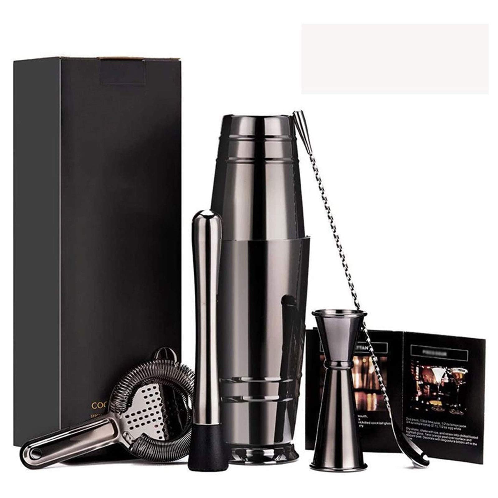 Coctelera de cóctel, Juego de coctelera de Acero Inoxidable de 5 Piezas, Juego de Bar de Barman Profesional, Juego de Bar para el hogar, Bares, Fiestas y Viajes, Negro