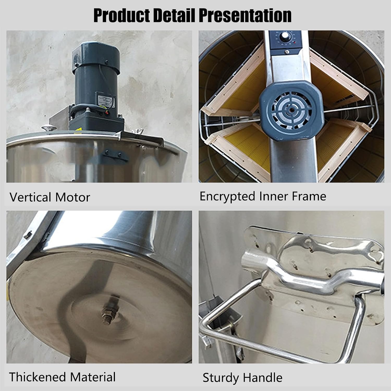 Honey Extractor Electric 4 Frame, Honey Centrifuge Extractor 304 Stainless Steel, with Height Adjustable Stand and Acrylic Transparent Lid, for Apiaries and Family Use,4 Frames
