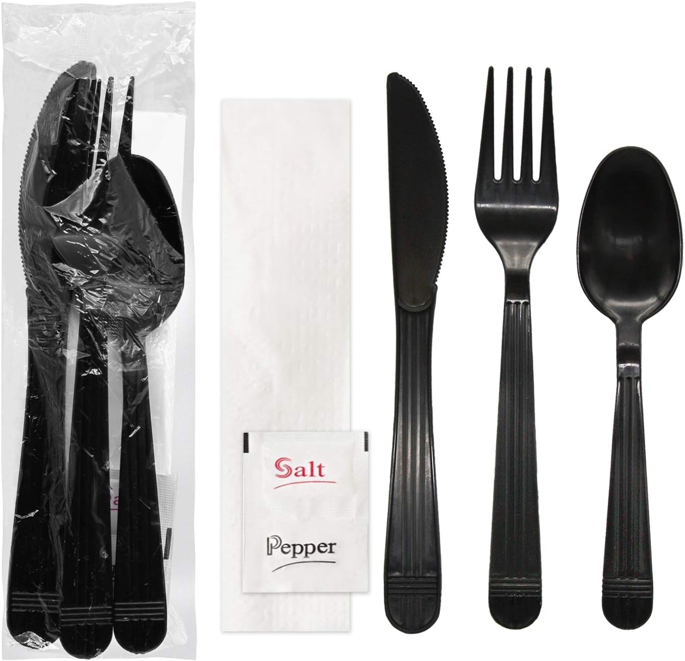 Party Essentials Individually Wrapped Black Plastic Cutlery Packets