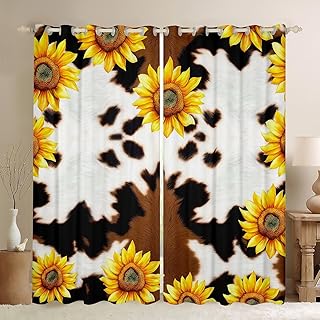 Erosebridal Cow Print 111 Bedroom Decor,White Brown Black Cowhide Sunflo...