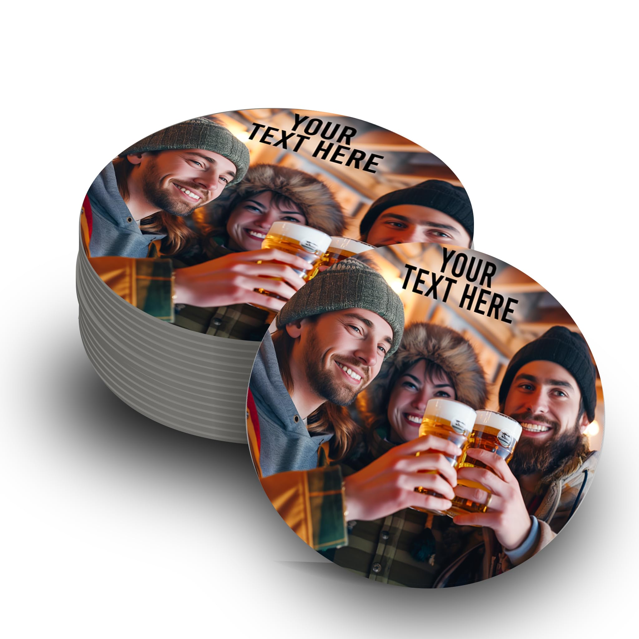 Personalised Beer Mats Coasters Bar Drinks Home Pub Accessories Gifts Man Cave - Add Own Photo and Text (Round Set of 24)