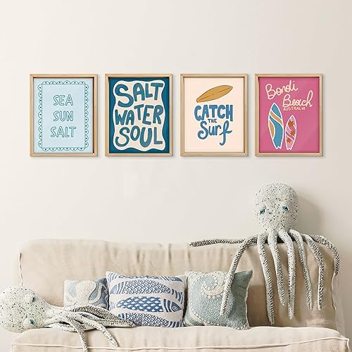 Miniatura 5 de VONTP Decoración artística de pared de surf en la playa, póster retro preppy de tabla de surf playero, decoración de pared para el hogar, playa,