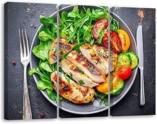 3 Piece Canvas Wall Art Prints Picture grilled chicken breast fried chicken fillet fresh vegetable salad Framed Wall Painting Modern Artwork Poster Home Decor for Living Room Office Ready to Hang