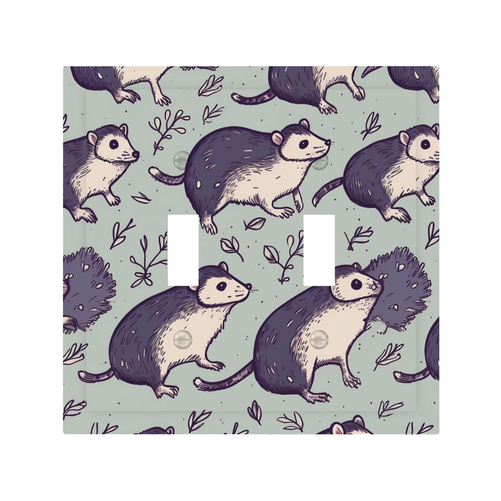 2-Gang Decorator Wall Plate Opossum Light Switch Cover Double Toggle Receptacle Wall Plate Mid Size 4.9" x 5" Wallplate Unbreakable Polycarbonate Outlet Faceplates Covers