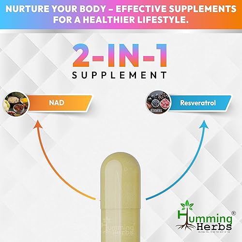 Miniatura 4 de Humming Herbs Suplemento NAD+ de 600 mg con resveratrol y ácido alfa lipoico 90 cápsulas veganas Sin OMG, sin gluten, fórmula a base de plantas