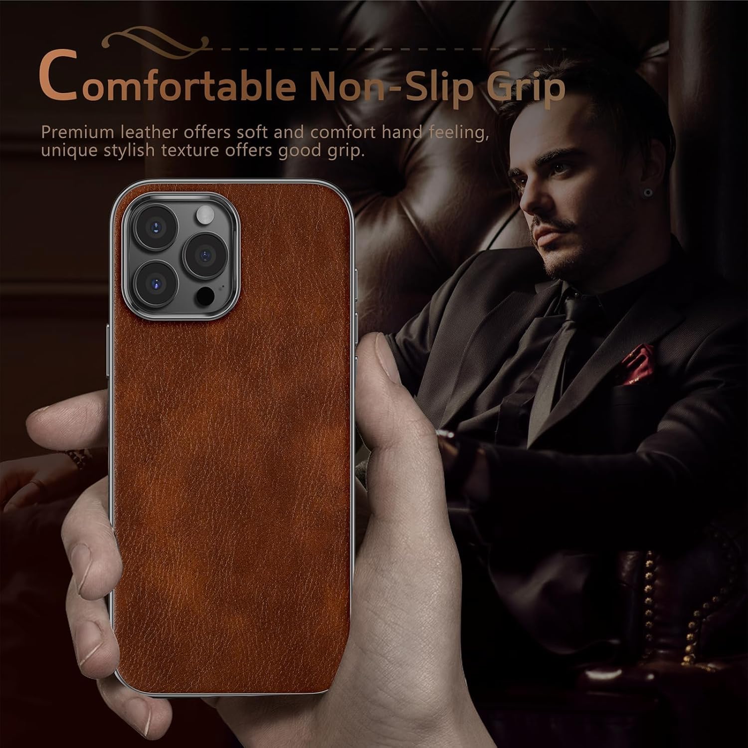 LOHASIC for iPhone 16 Pro Case, Luxury Business Leather Slim Classic Protective Phone Back Cover Cases for iPhone 16 Pro 6.3 inch 2024 New Released, Brown - Image 5