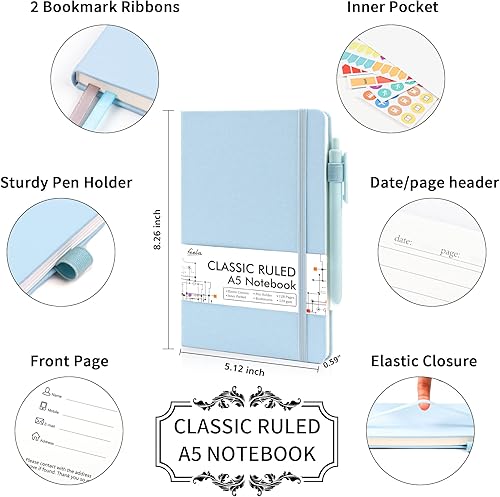 Miniatura 2 de feela Paquete de 8 cuadernos a granel, cuadernos de tapa dura clásicos rayados con soporte para bolígrafo para mujeres y niñas, suministros