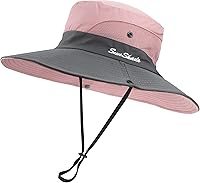 Vista 18 de Sombrero de sol de verano para mujer, cola de caballo – Protección UV de malla de ala ancha plegable con agujero para cola de caballo Beige