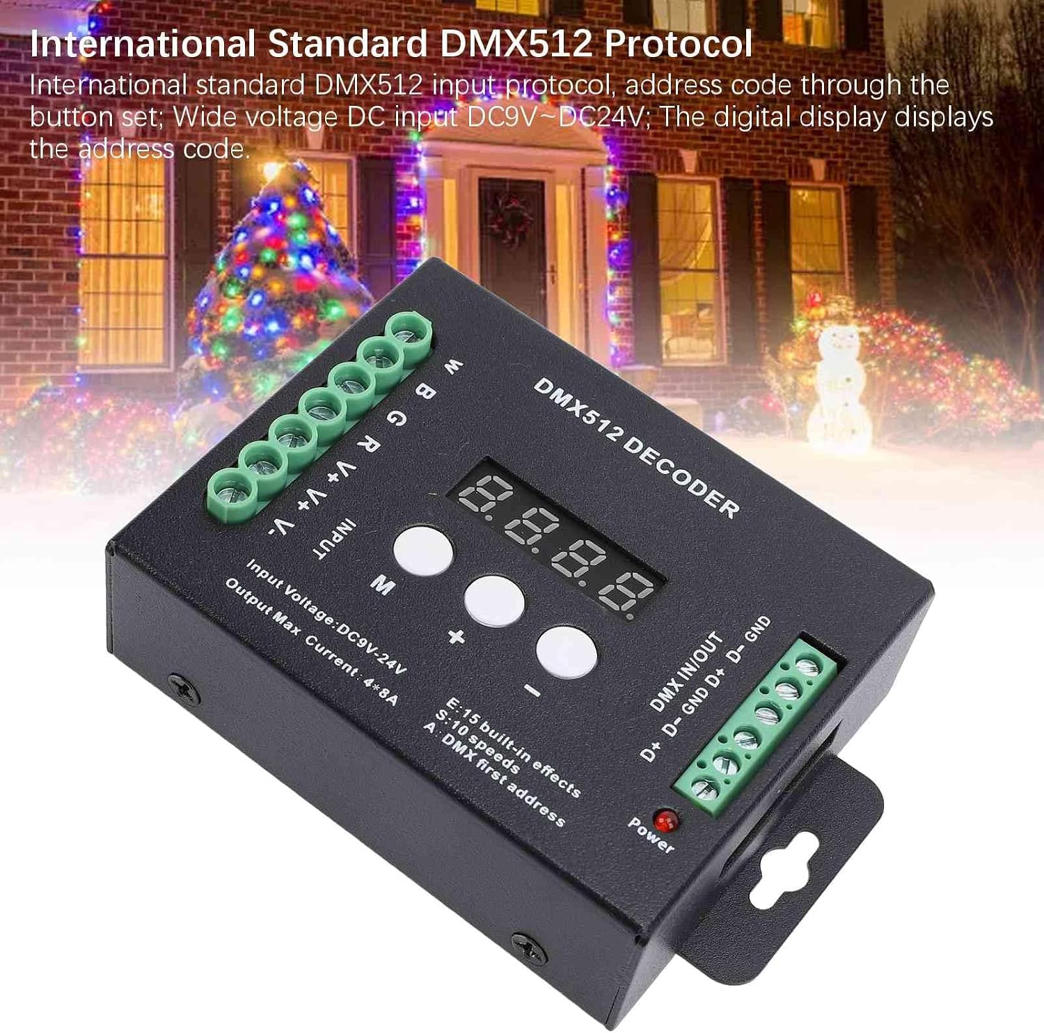 Mumusuki 4 Channel DMX Decoder with Digital Display, DMX 512 LED Light Decoder Controller Dimming Driver for Strip Dimming and Color Changing