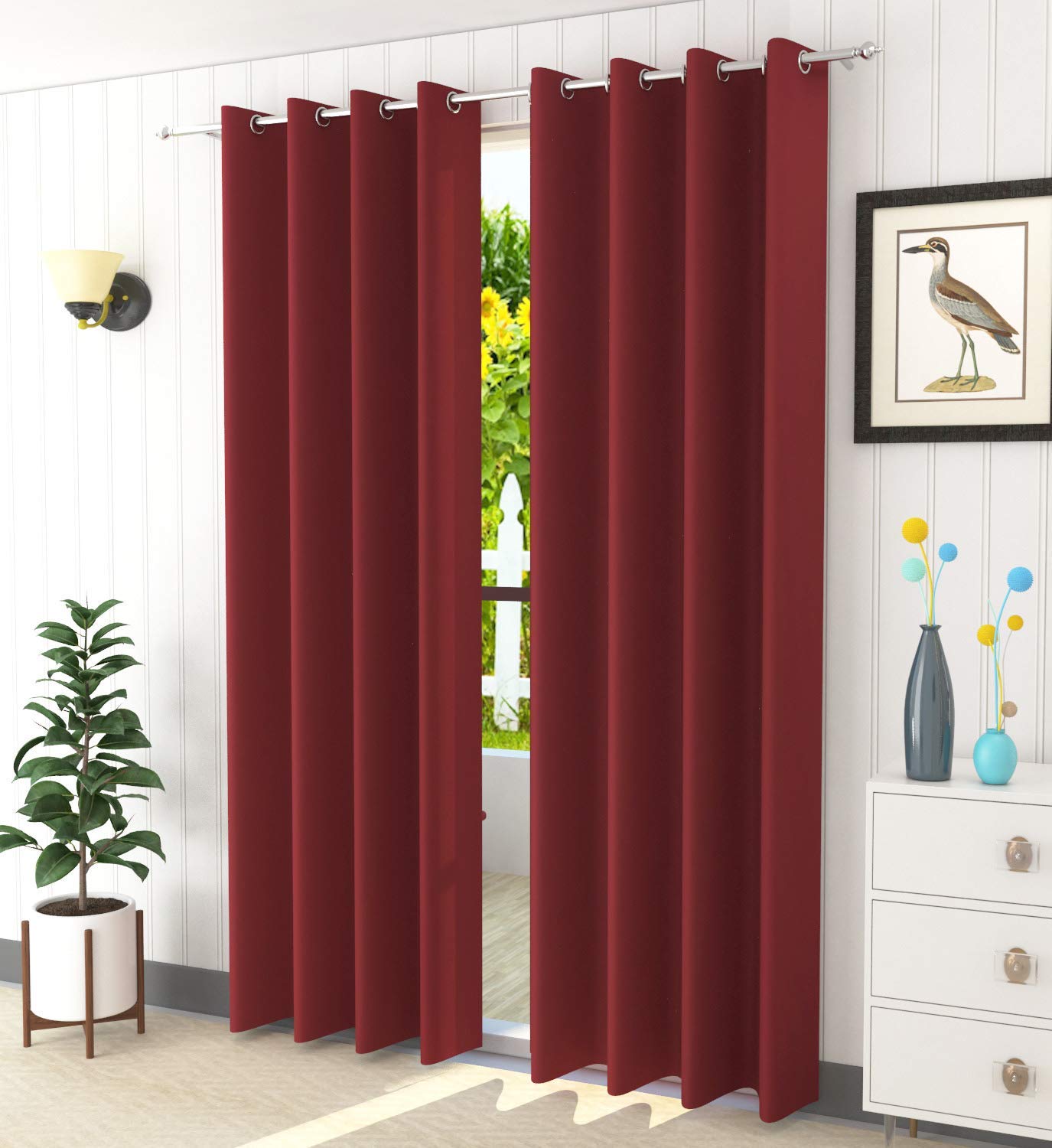 ZYFOX HOME Room Darkening Blackout Heavy Solid 100% Opaque Long Door Curtain -9 Feet (Pack of 2, Maroon)
