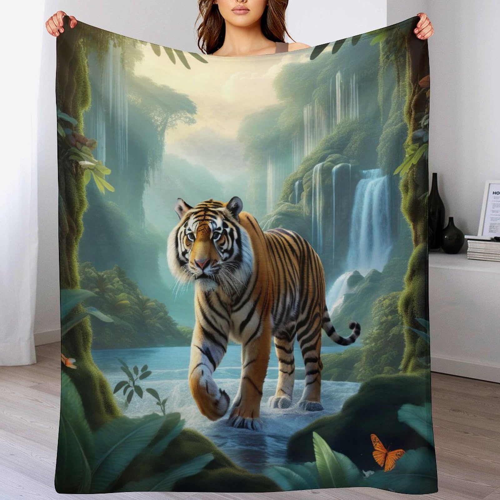 Couverture tigre 3D legere anti-froid flanelle douillette pour lit et voyage