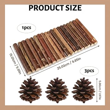 4Pcs Tortoise Accessories, Wooden Reptile Bridge with Pine Cones, Natural Habitat Enhancement for Reptile Enclosures, Large Size Wood Bridge and Pine Cones Set