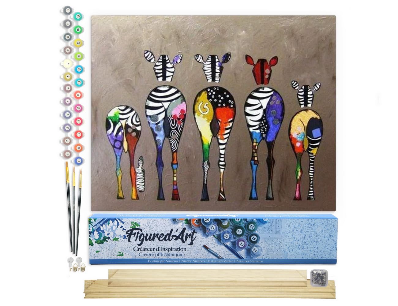 Figured'Art Paint by Numbers for Adults Zebras Back 40x50cm - Craft Art Painting Rolled Canvas with DIY Wooden Frame